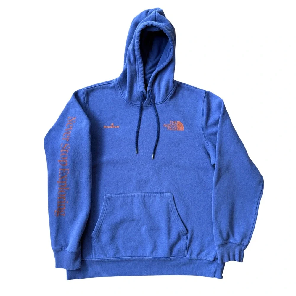The North Face Hoodie Mens XL Purple Steamboat Never Stop Exploring Graphic